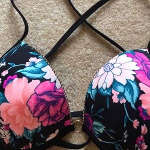 Black floral bikini top